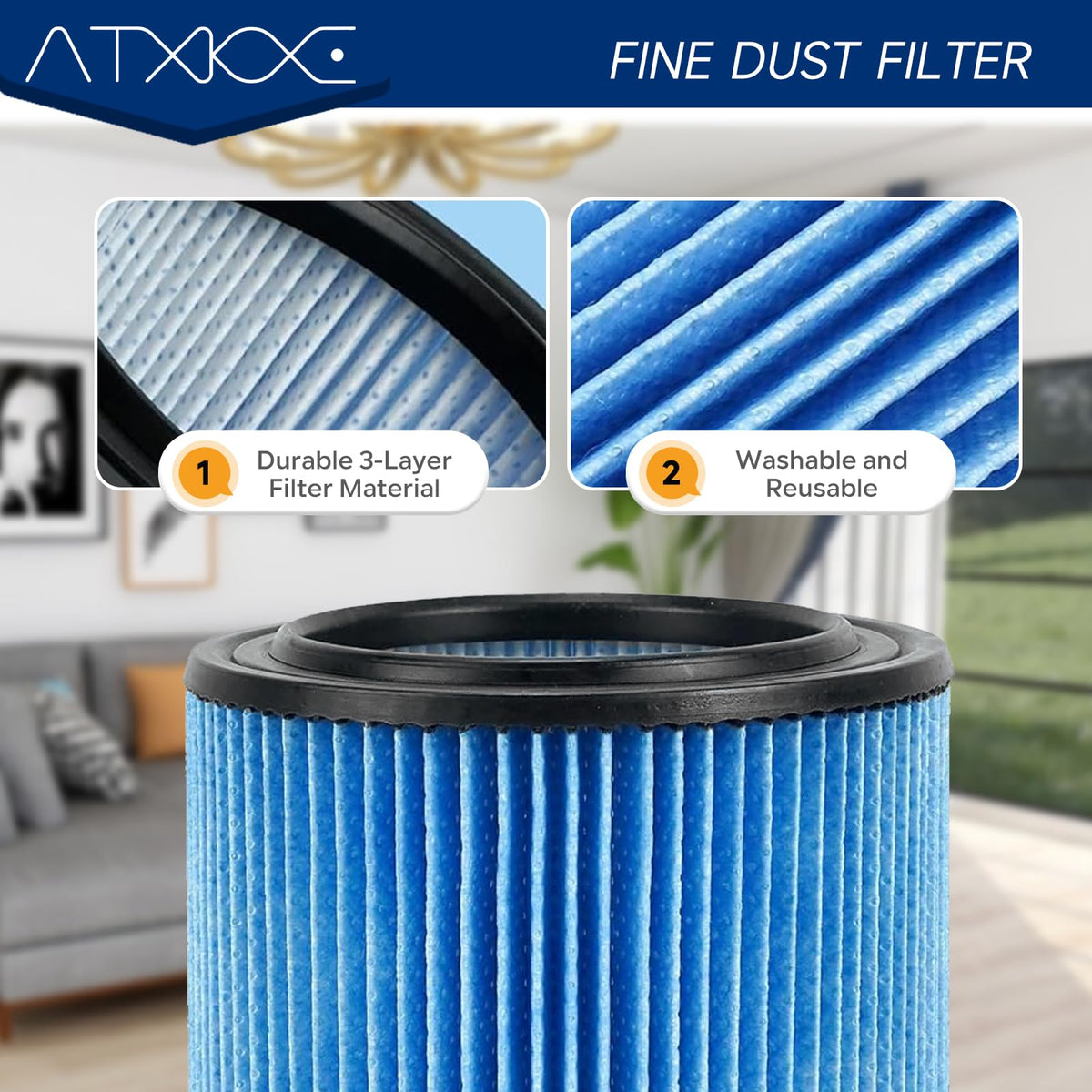 ATXKXE VF5000 with pre-filters and brush, ready for quick replacement.