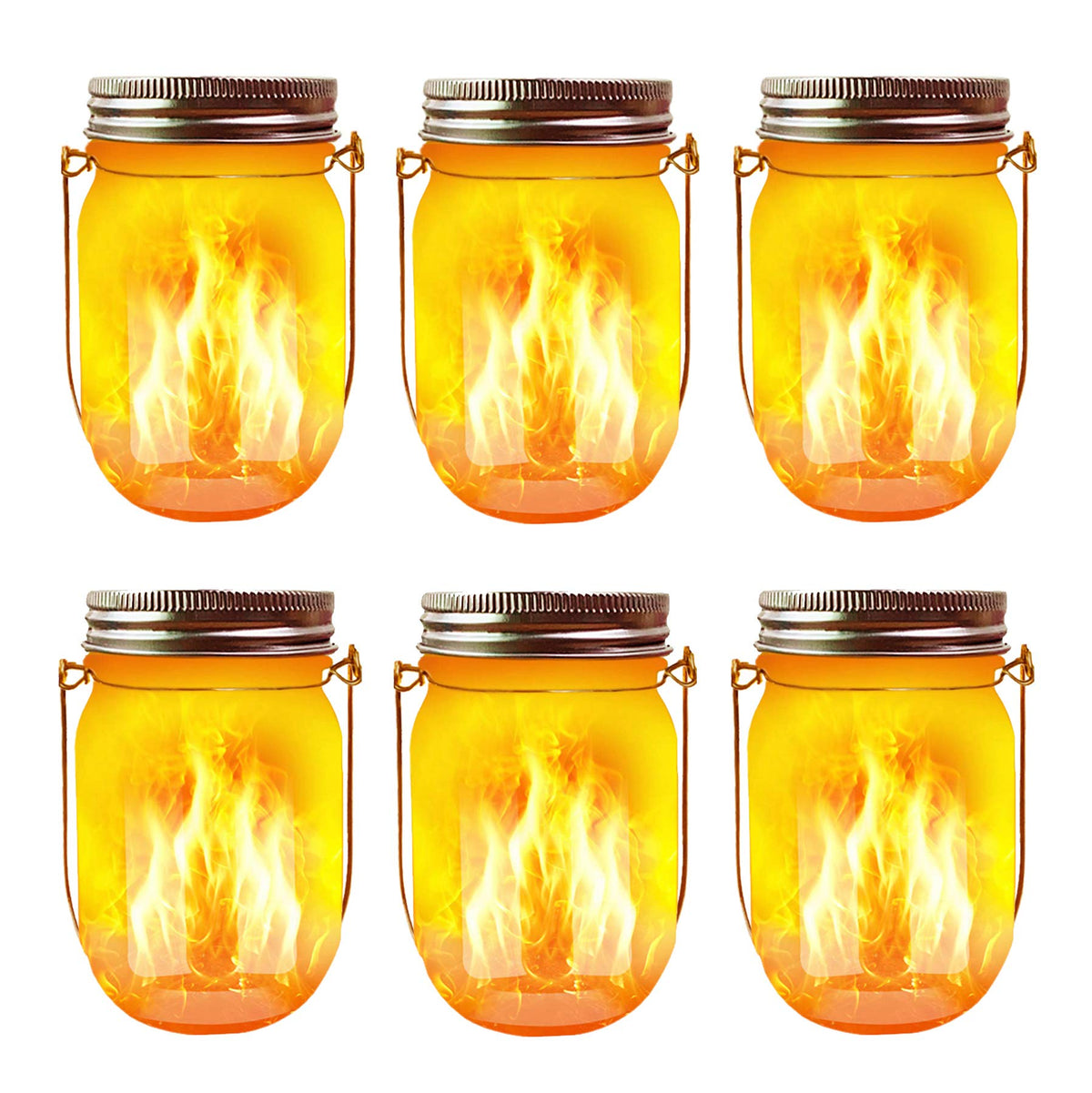 Aubasic solar flicker torch lights in a mason jar creating warm outdoor ambiance for patios