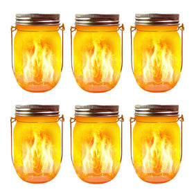 Aubasic solar flicker torch lights in a mason jar creating warm outdoor ambiance for patios