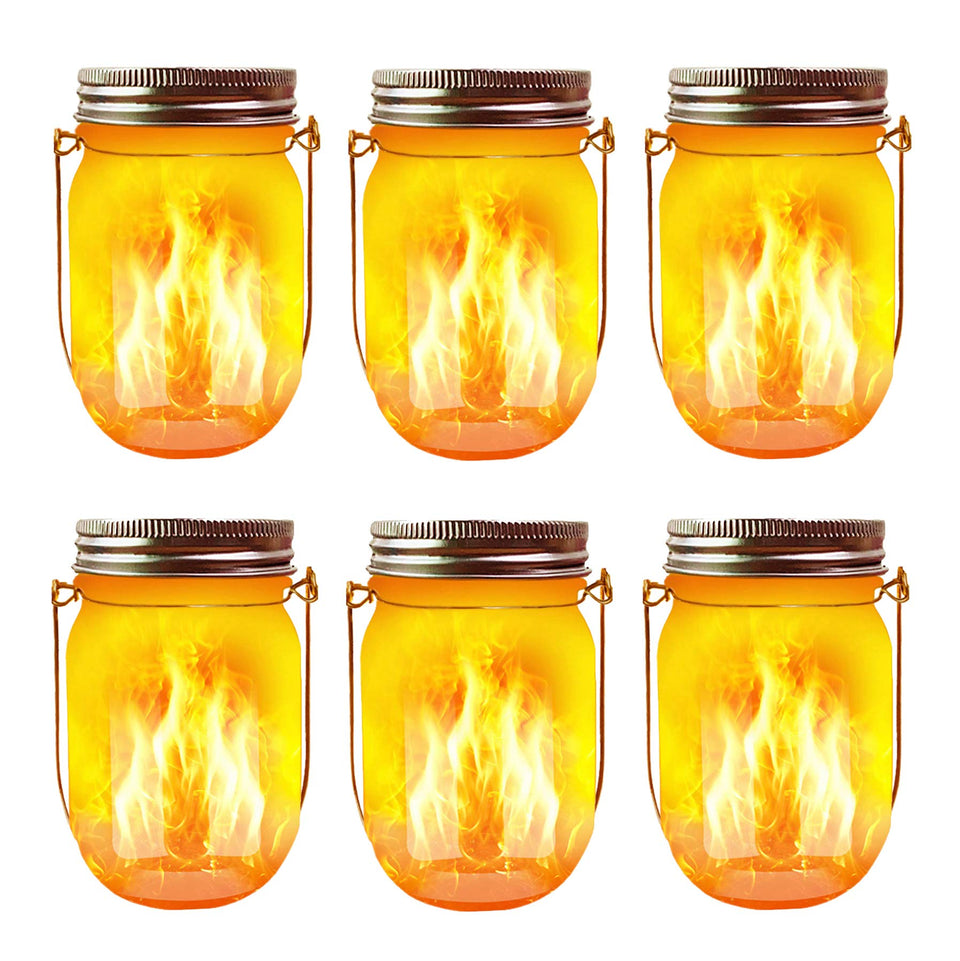 Aubasic solar flicker torch lights in a mason jar creating warm outdoor ambiance for patios