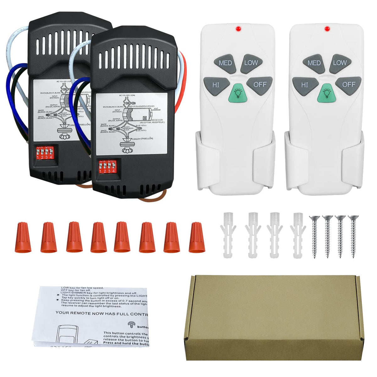 Aubric remote control kit enabling wireless operation from anywhere in the room.