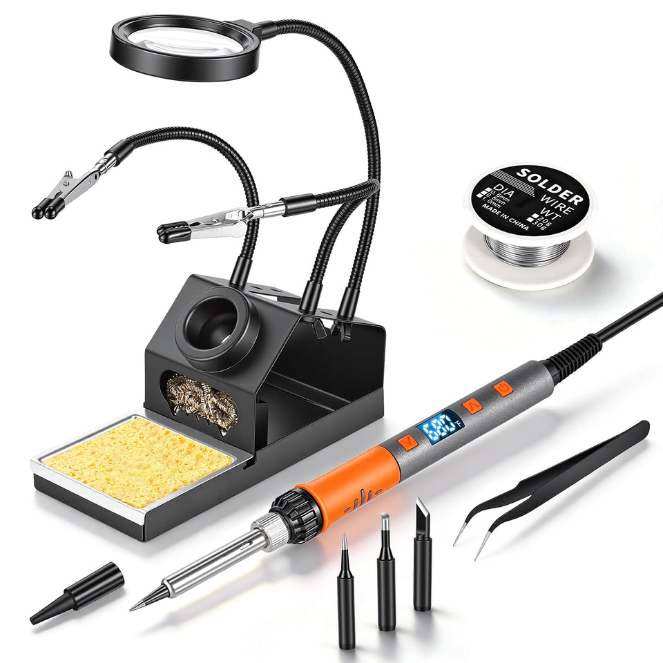Aucanla soldering iron kit with LCD display for precise temperature control.