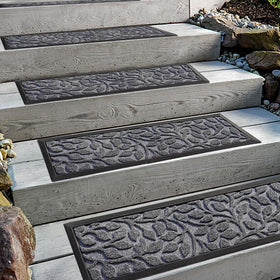 Aucuda grey floral stair tread on outdoor steps provides durable, non-slip grip.