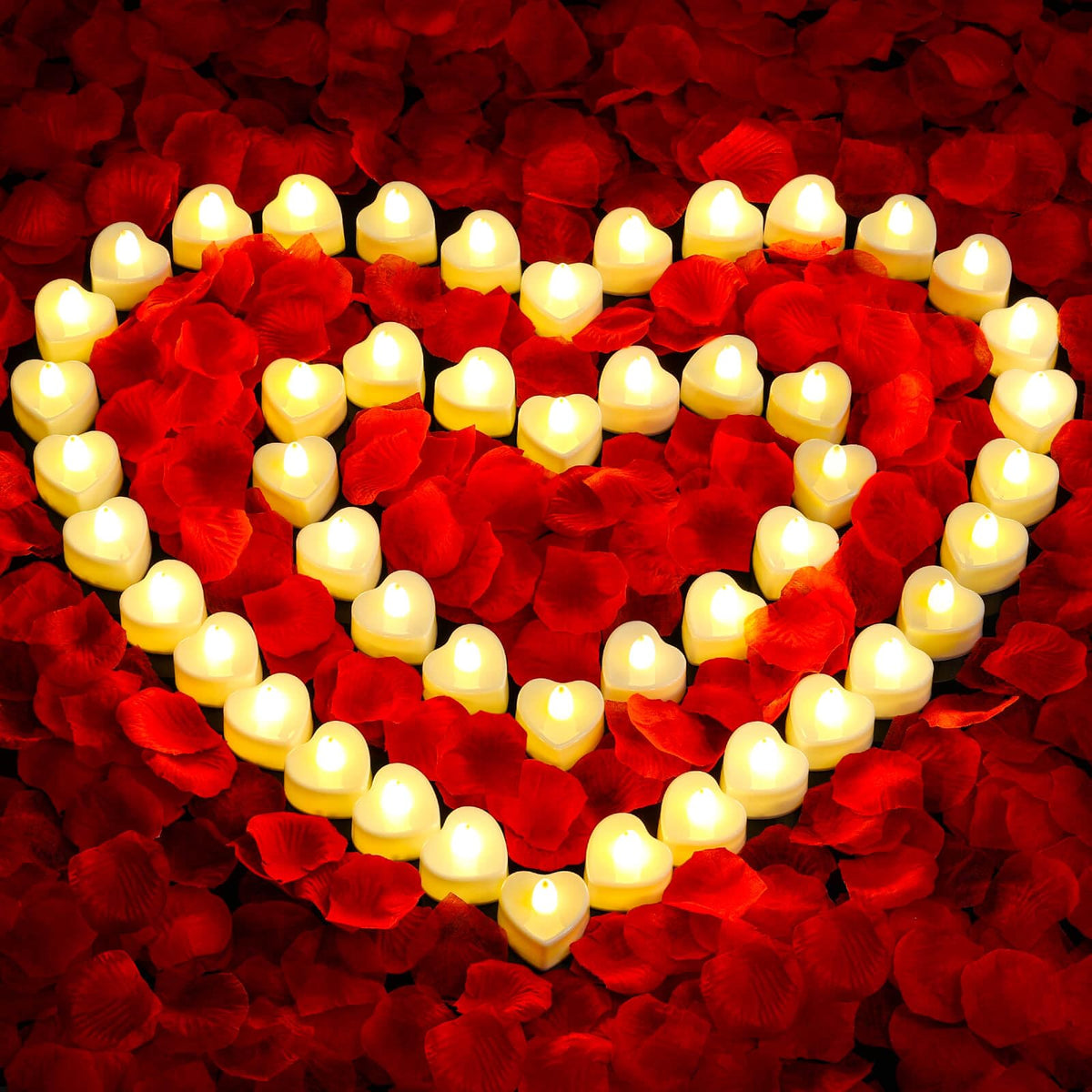 Audab rose petals and candles set with flameless tealights for safe romantic ambience