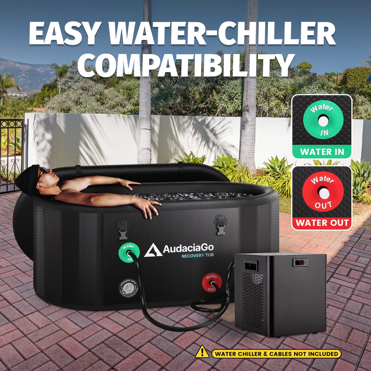 AudaciaGo XXL ice bath tub interior view with ergonomic oval design for full-body immersion.