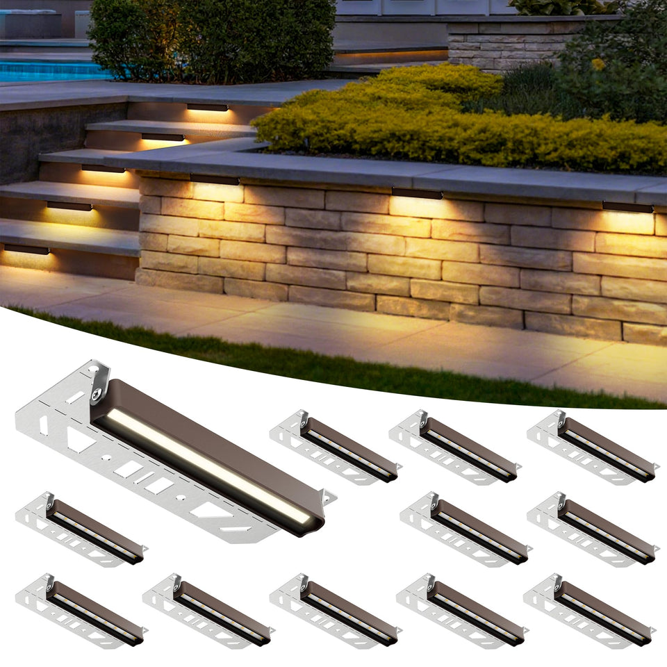 Auderwin retaining wall light angle view highlights adjustable illumination for steps and walls.
