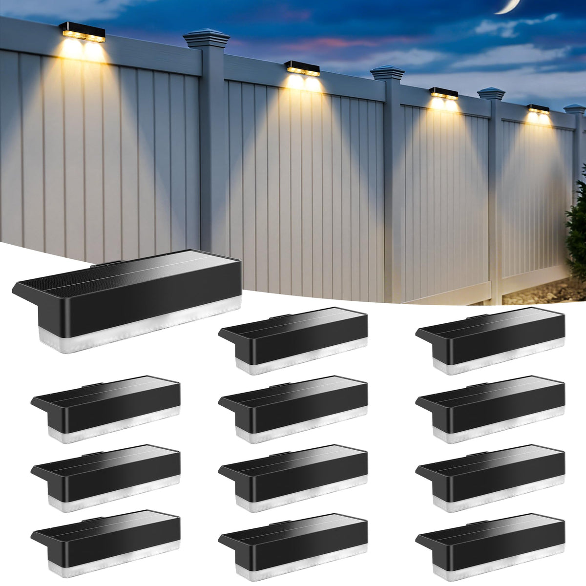 AUDERWIN solar fence light with nine color modes enhances garden ambiance.