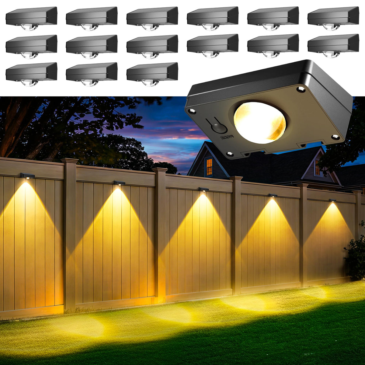 Auderwin solar fence lights wall mounted illuminate fences with energy efficient brightness.