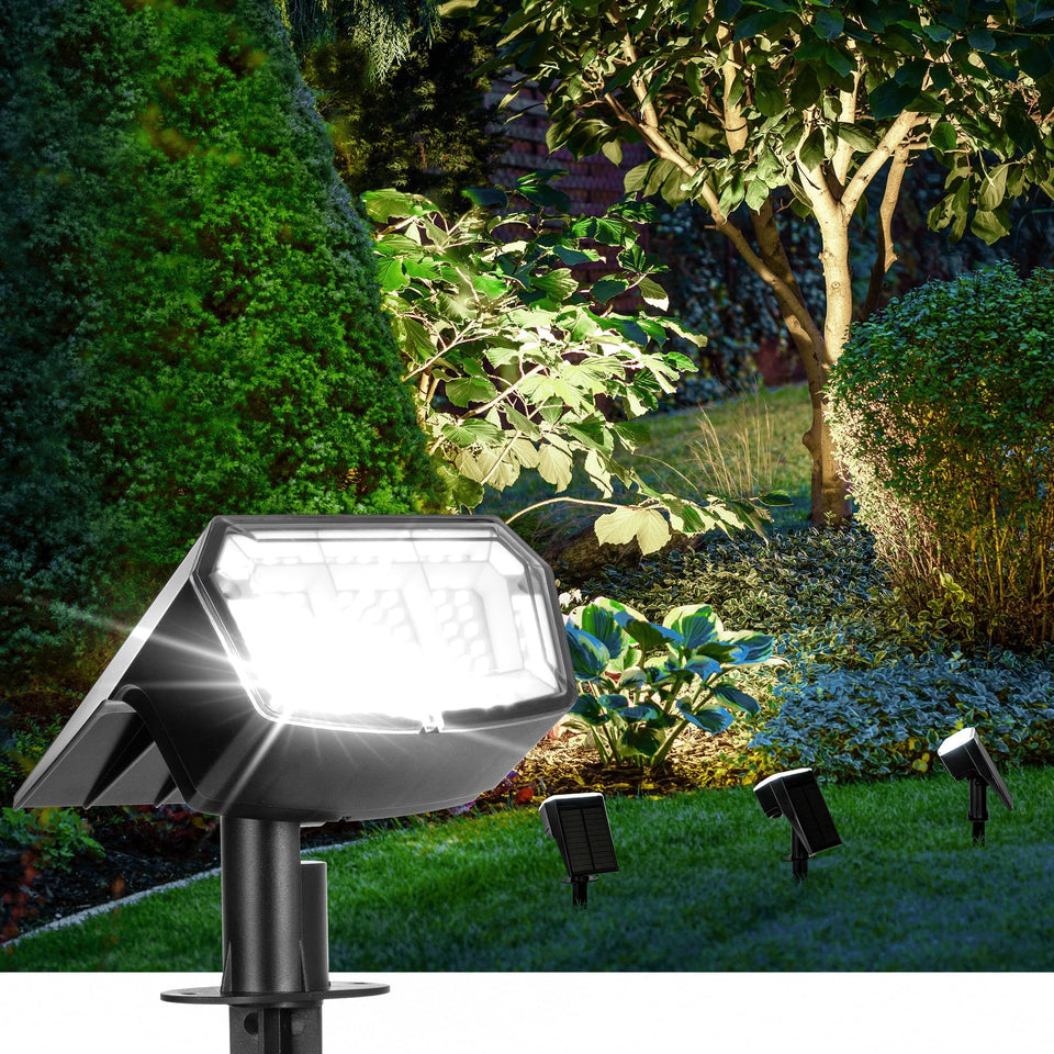 AUDERWIN solar spot light front view provides bright daylight illumination for outdoor spaces