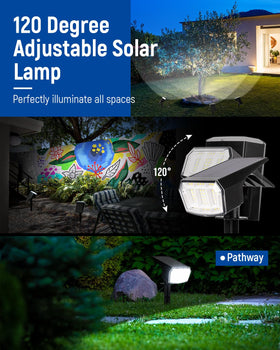 Auderwin solar spotlight along the driveway provides sturdy outdoor lighting