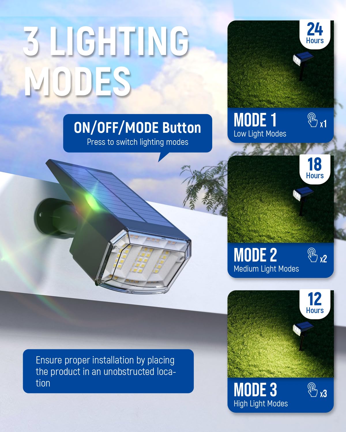 Auderwin solar spotlight with three modes for adaptable outdoor lighting
