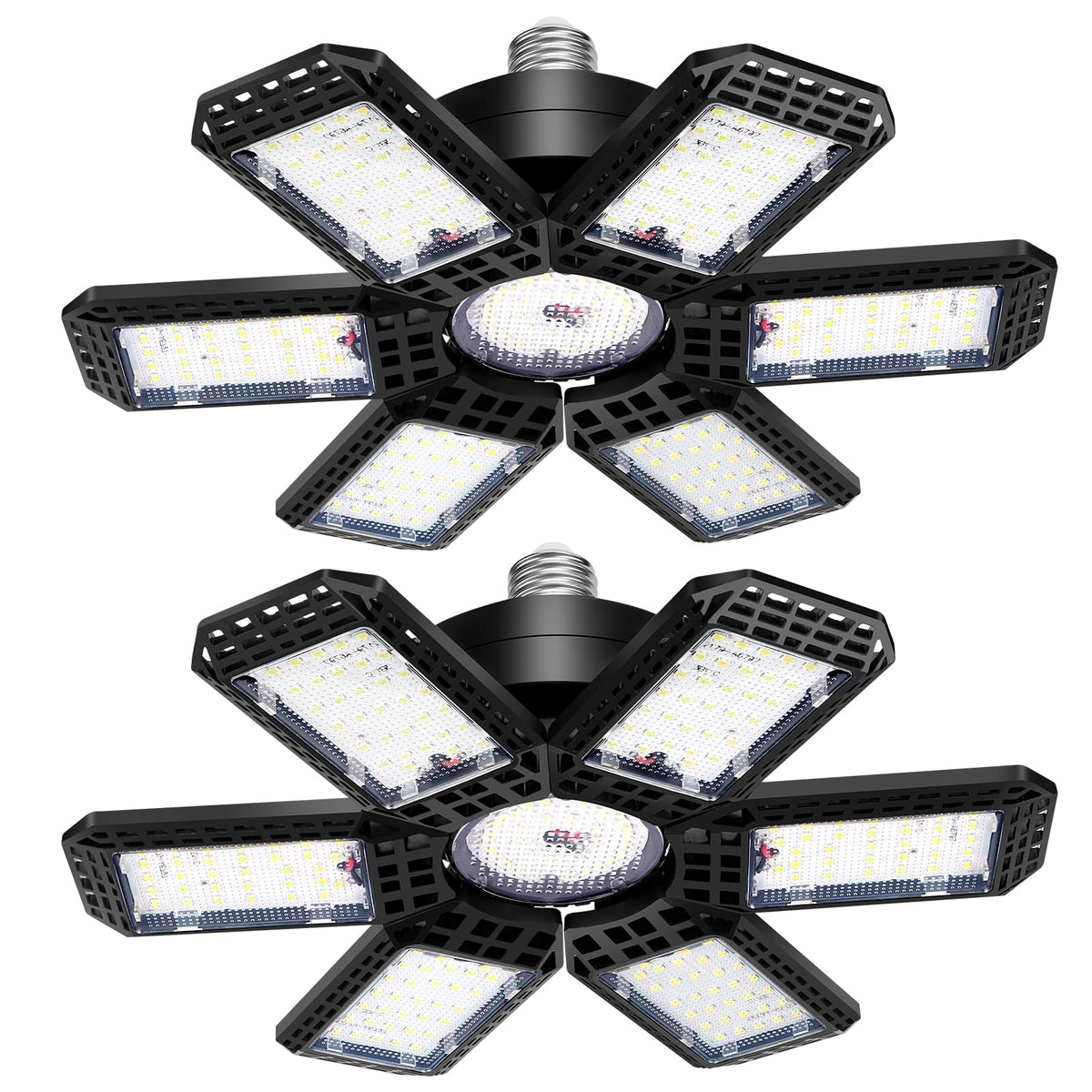 AUDLES 2-pack garage lights with 6-panel tilt for expanded coverage