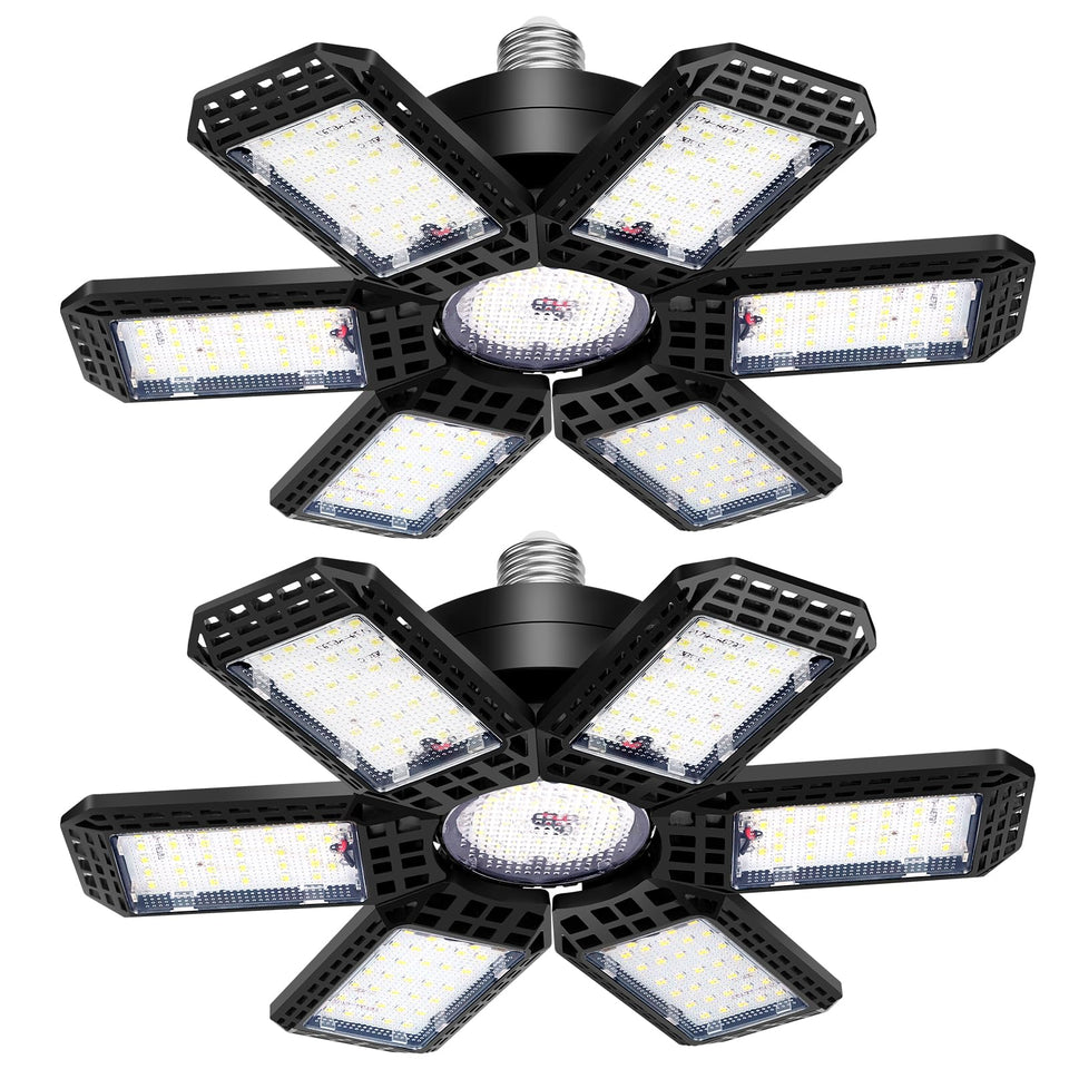 AUDLES 2-pack garage lights with 6-panel tilt for expanded coverage