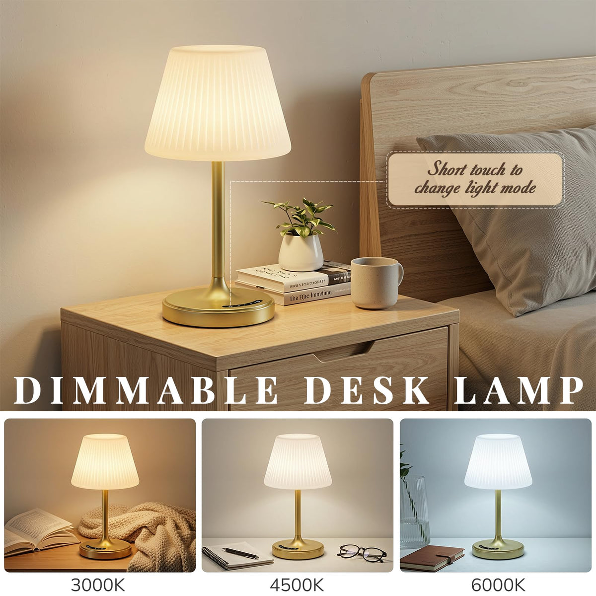 Audles 4000mAh battery lamp in gold with long-lasting wireless power