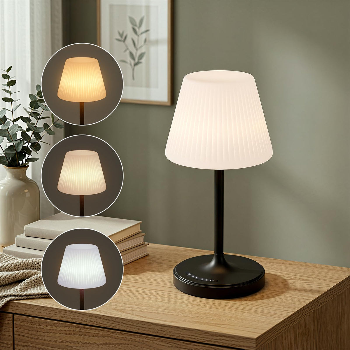 AUDLES cordless table lamp for bedside use with dimmable light