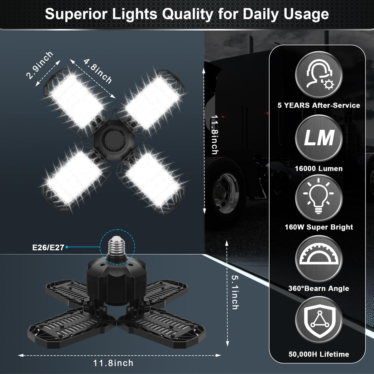 AUDLES 150W LED garage light offers long lifespan and energy efficiency.