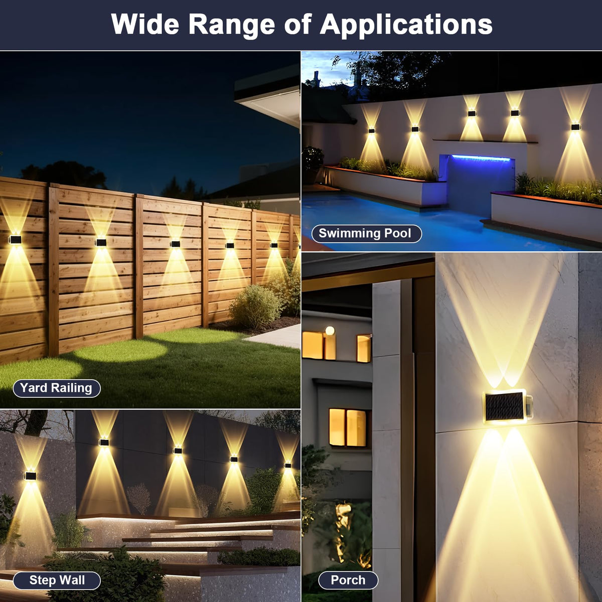 AUDLES fence light with 3M adhesive installation for damage-free setup.
