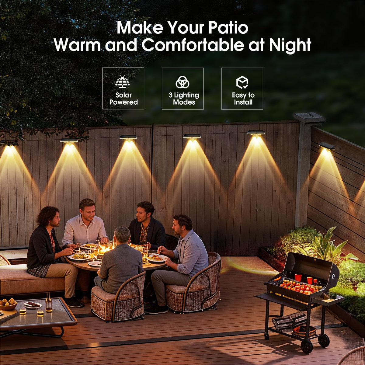 AUDLES solar fence lights in cool mode deliver crisp light for modern exteriors.
