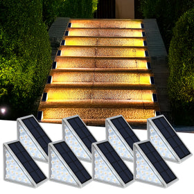 AUDLES solar step lights mounted along the deck enhance nighttime ambiance.