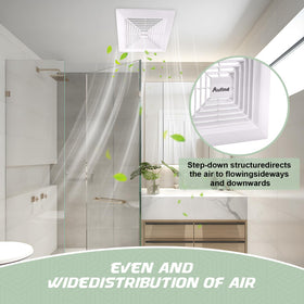 Aufind white universal vent cover blends with bathroom décor.