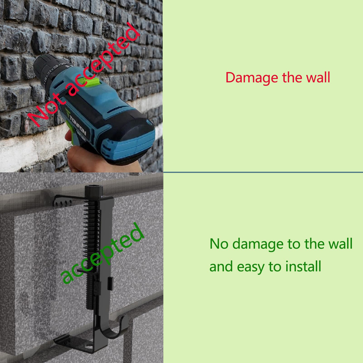 Aufuga brick clips install without wall damage and easy removal.