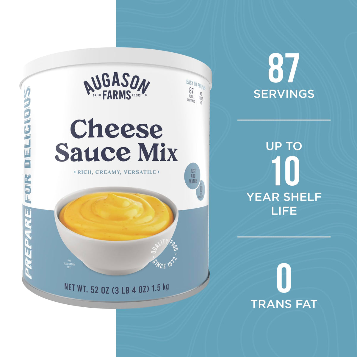 Augason Farms cheese sauce powder close-up showing texture