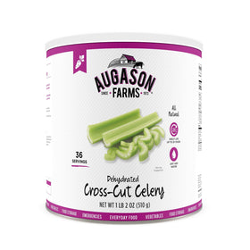 Augason Farms dehydrated diced celery can, front view, long shelf life for emergencies.