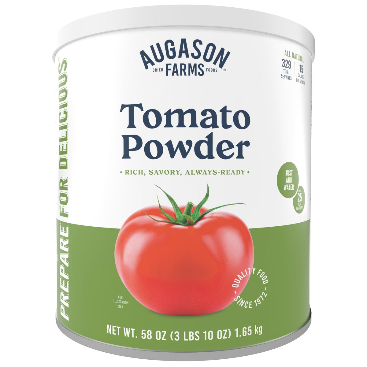 Augason Farms Tomato Powder can with real tomatoes for long-term emergency meals