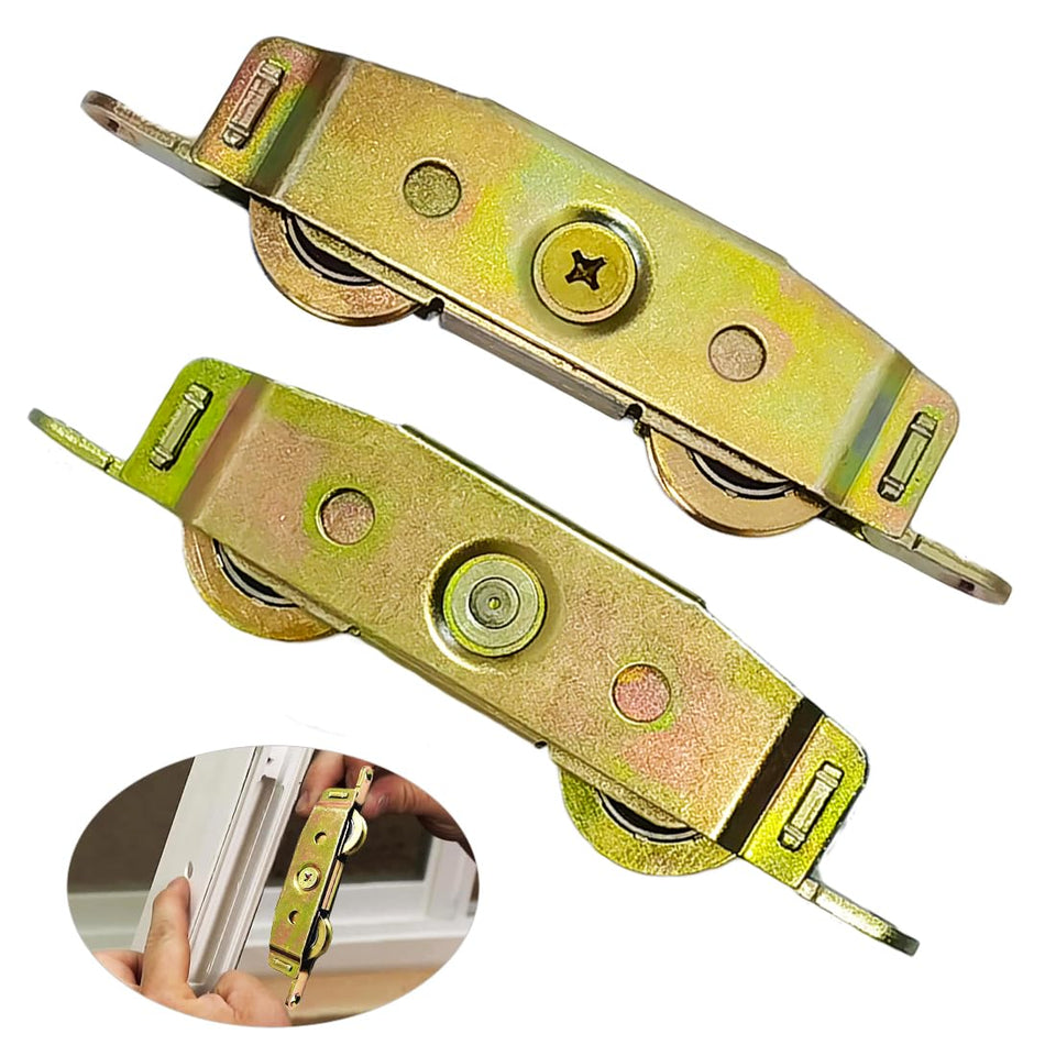 Augenweide 2-pack sliding door rollers with 1-1/4-inch steel wheels for smooth operation.