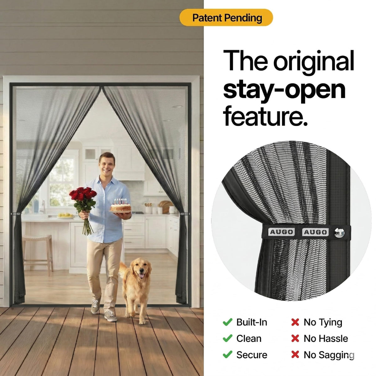AUGO door-frame hook-and-loop attachment makes installation quick