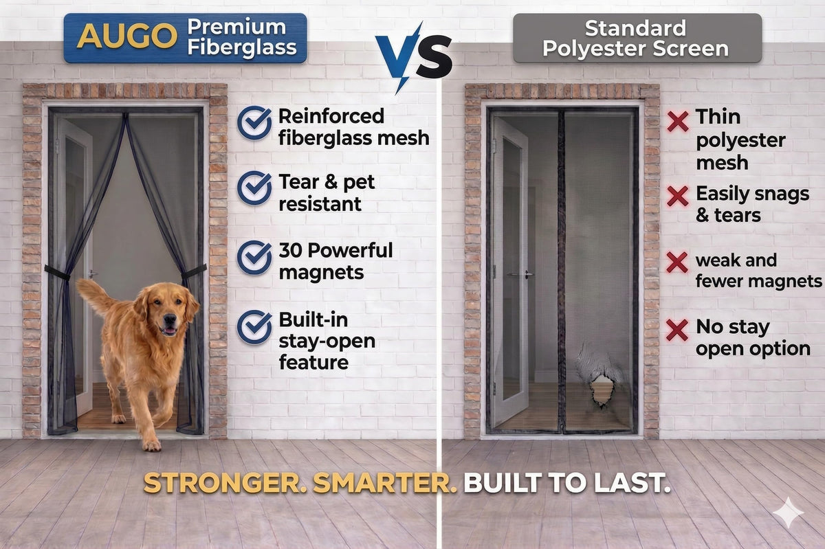 AUGO fiberglass mesh endures kids and pets while staying lightweight.