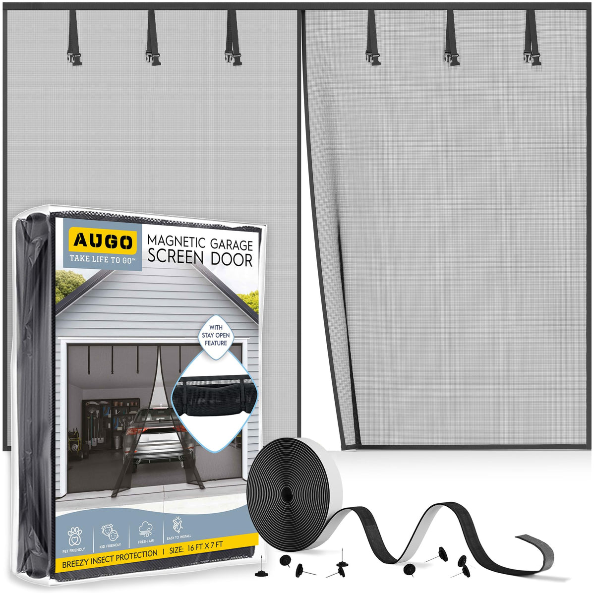 AUGO Garage Door Screen with magnetic closure for hands-free passage and insect protection