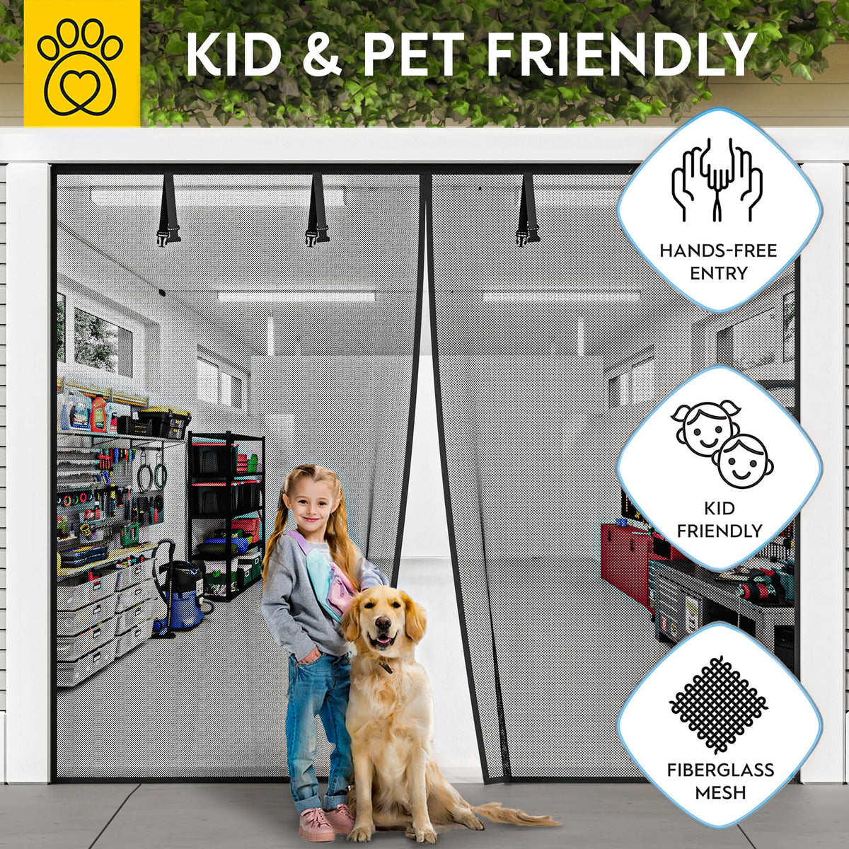 AUGO garage door screen hands-free pass-through supports convenient throughput for family.