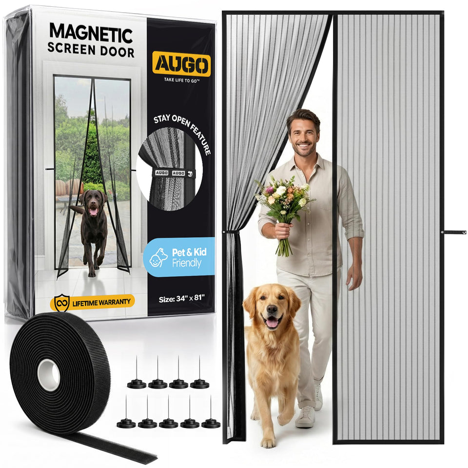 AUGO magnetic screen door overall view showing hands-free entry.