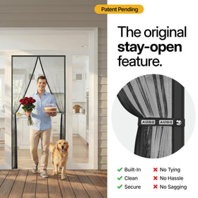 AUGO patent-pending snaps hold the screen open for busy doorways.