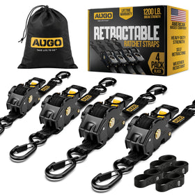 AUGO retractable ratchet strap pack with 1in x 10ft webbing for quick, secure tie-downs.