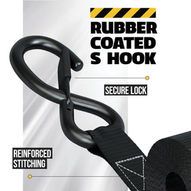 AUGO stainless S-hook with safety lock protects surfaces during cargo securement.