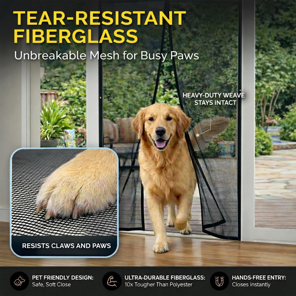 AUGO screen door installation using Velcro strips for quick, secure mounting.