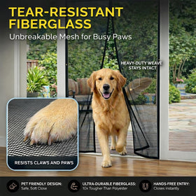 AUGO screen door installation using Velcro strips for quick, secure mounting.