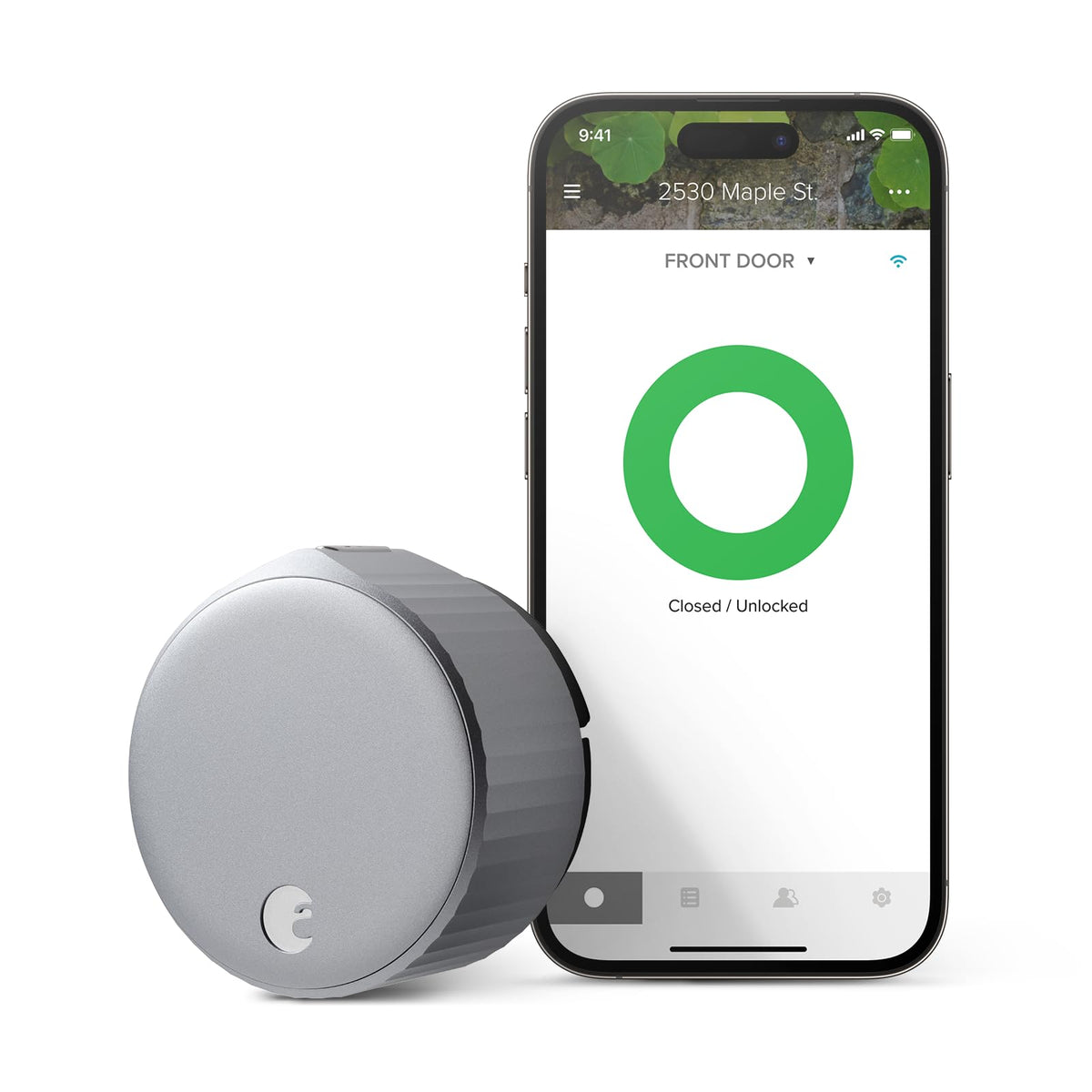 August Smart Lock shown inside installation, preserving exterior aesthetics while upgrading security.