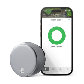 August Smart Lock shown inside installation, preserving exterior aesthetics while upgrading security.