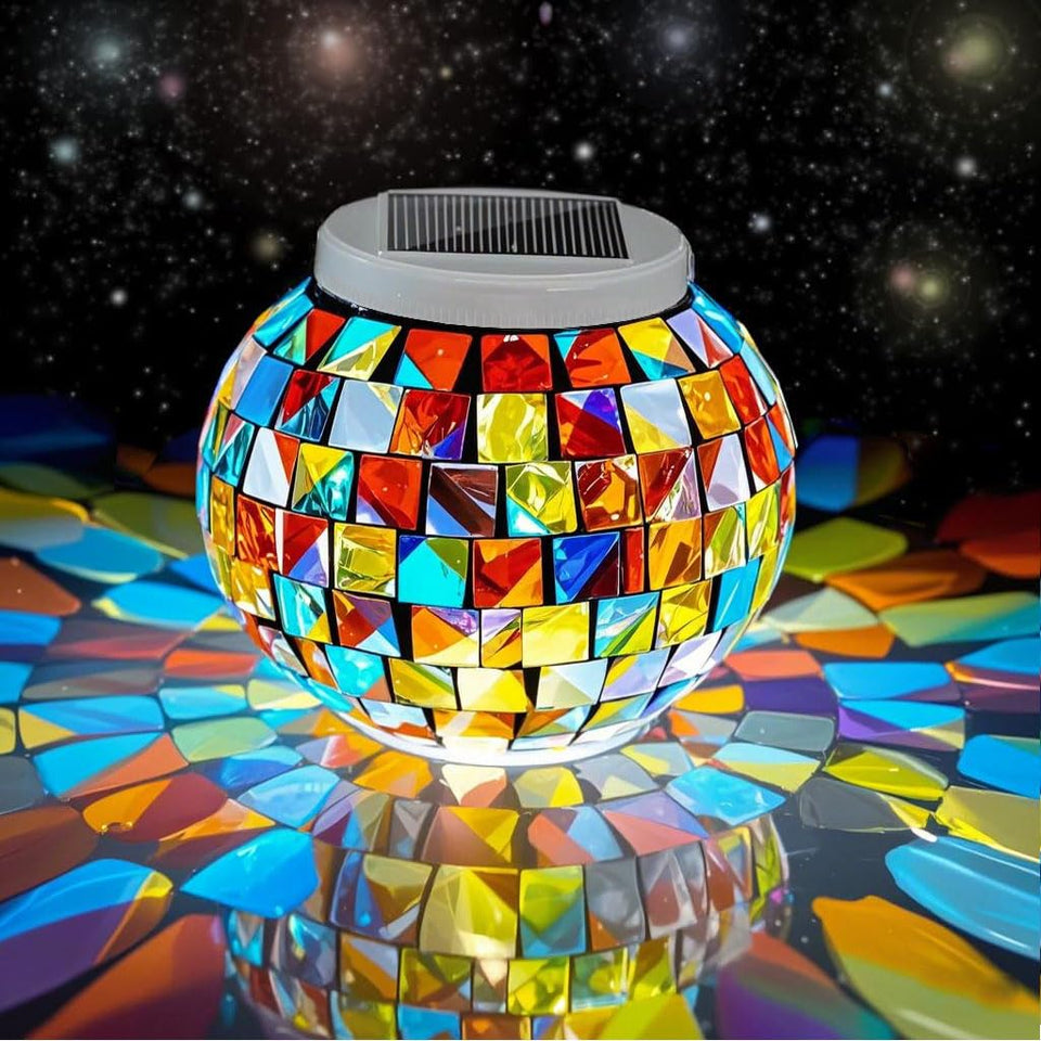 Aukora color-changing solar glass ball light for outdoor ambiance.