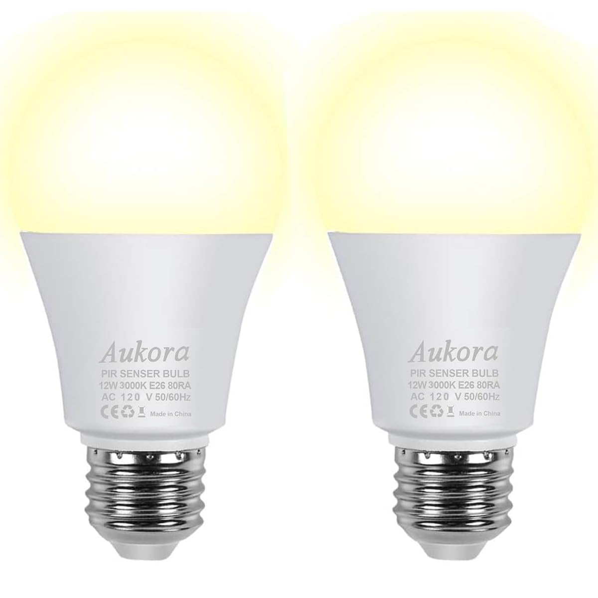 Aukora motion sensor bulb at front door lighting the entry with hands-free security.
