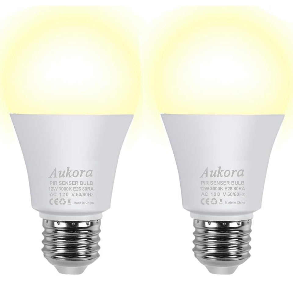 Aukora motion sensor bulb at front door lighting the entry with hands-free security.