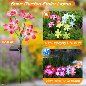 Aukora solar garden lights blue lily bloom line garden borders at night.
