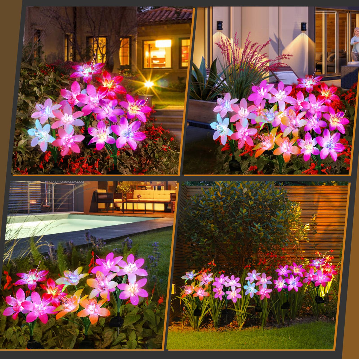 Aukora solar garden lights white lily bloom provide crisp edge lighting for yard.