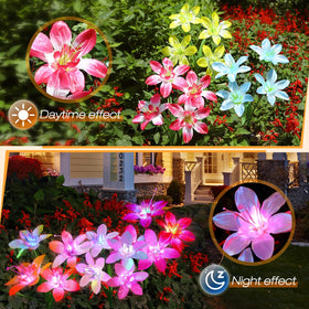 Aukora solar garden lights yellow lily bloom add warm glow to patios.