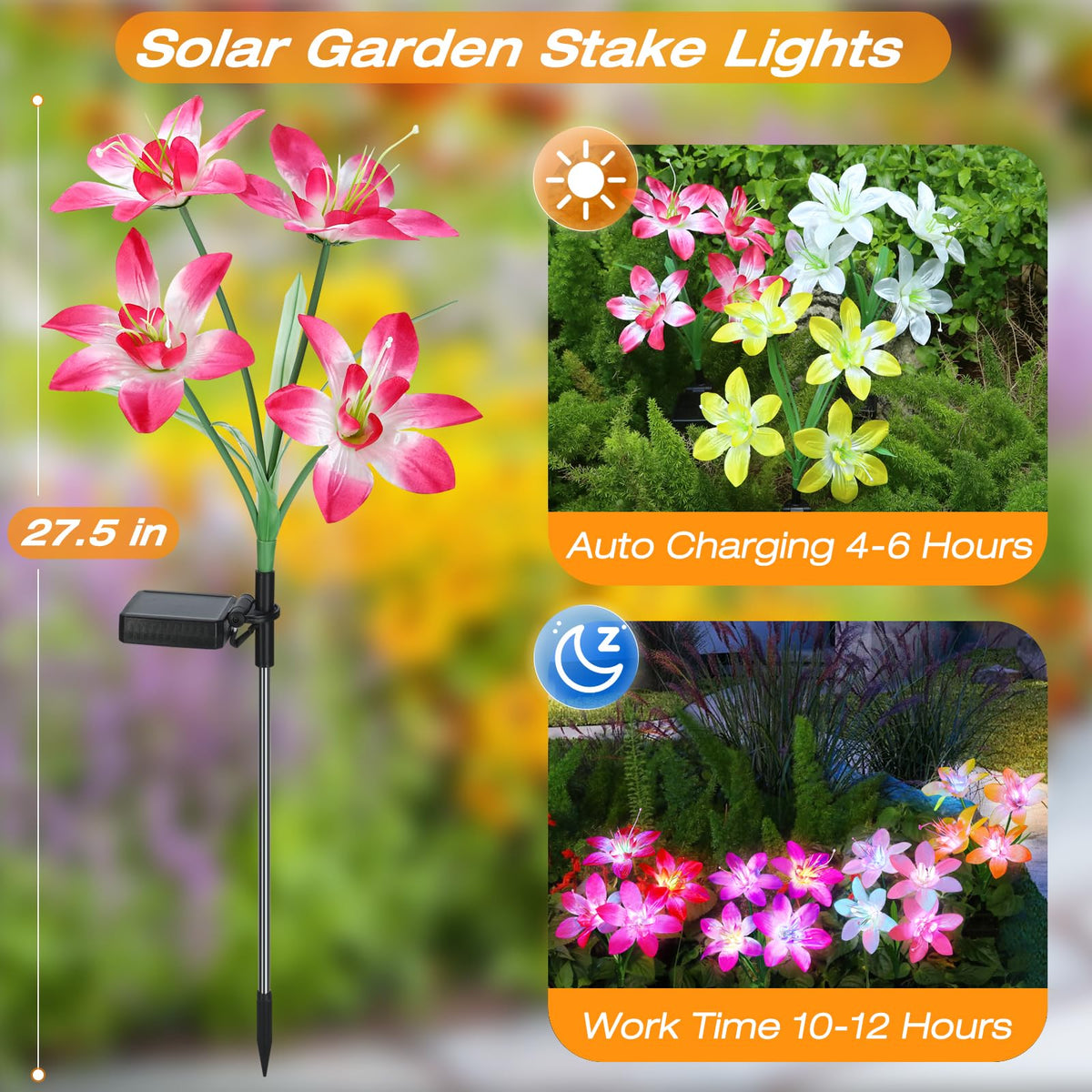 Aukora solar garden Lily blue flower lights accent garden borders after dusk