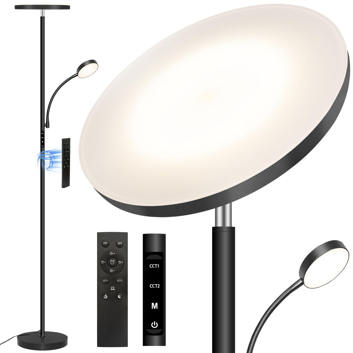 Aulaiyi floor lamp main light 3600-lumen provides bright, even illumination for living rooms.