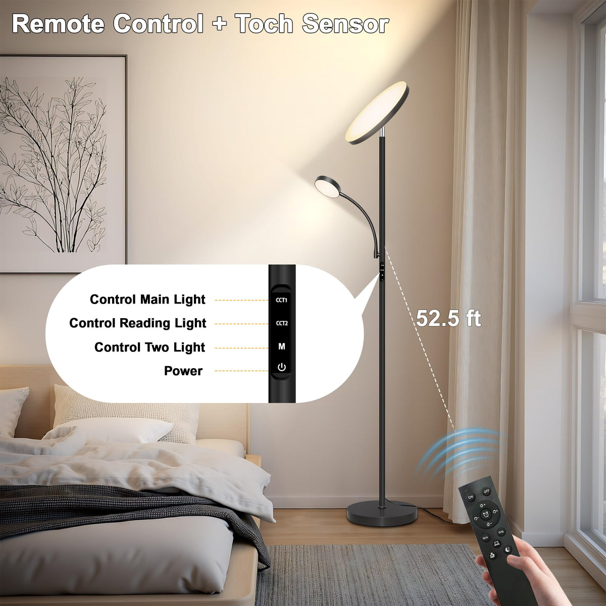 Aulaiyi floor lamp remote control enables convenient brightness and mode adjustments from anywhere.